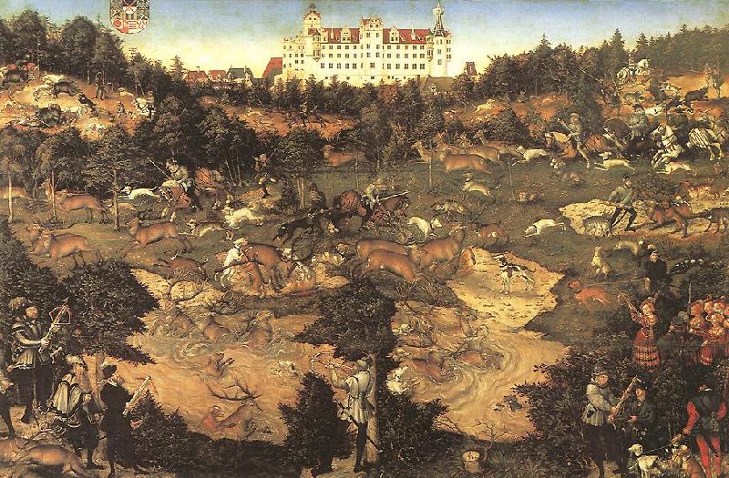 CRANACH, Lucas the Elder Hunt in Honour of Charles V at the Castle of Torgau ghj China oil painting art